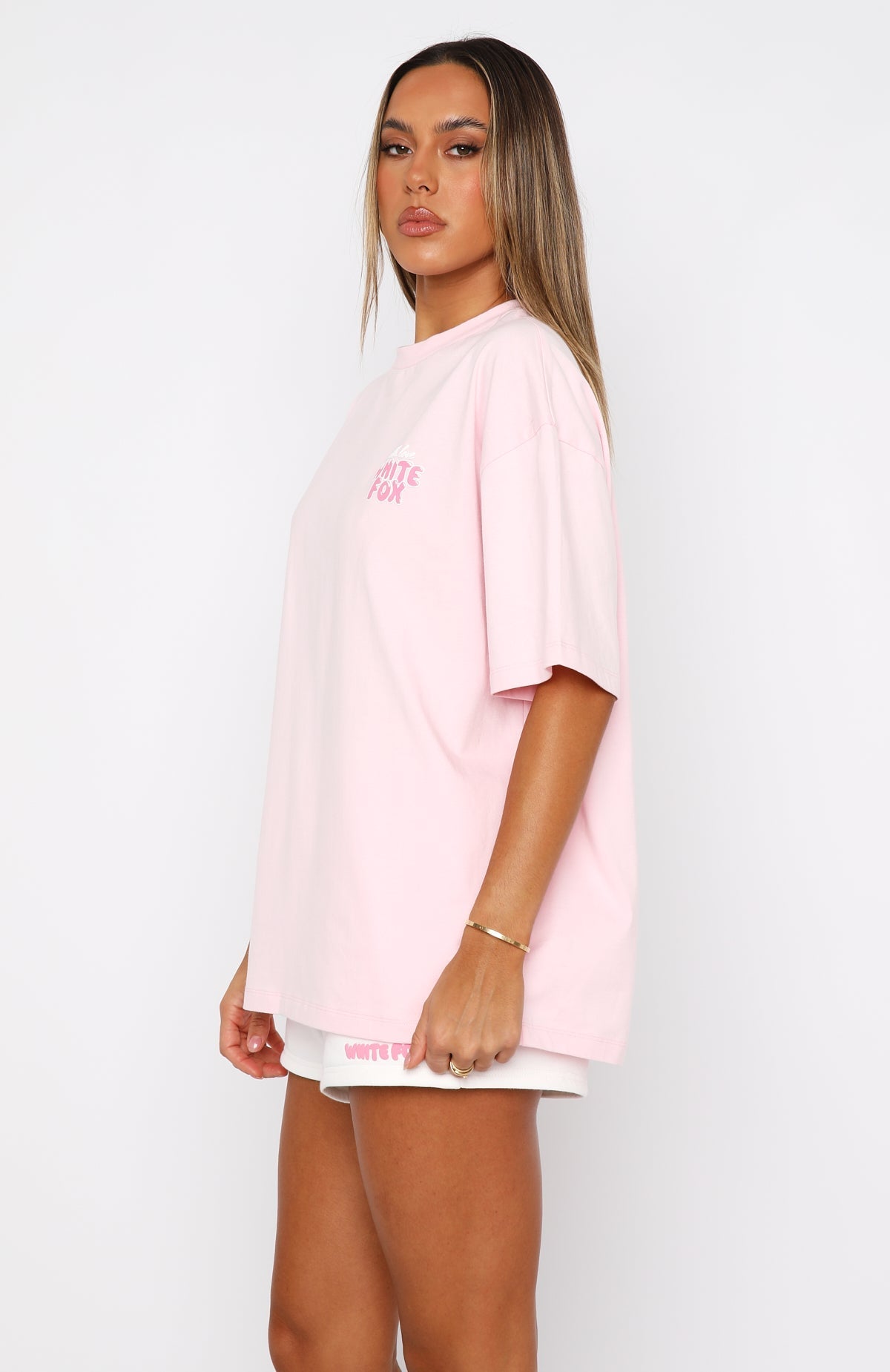White Fox With Love Always Oversized Tee Baby Pink