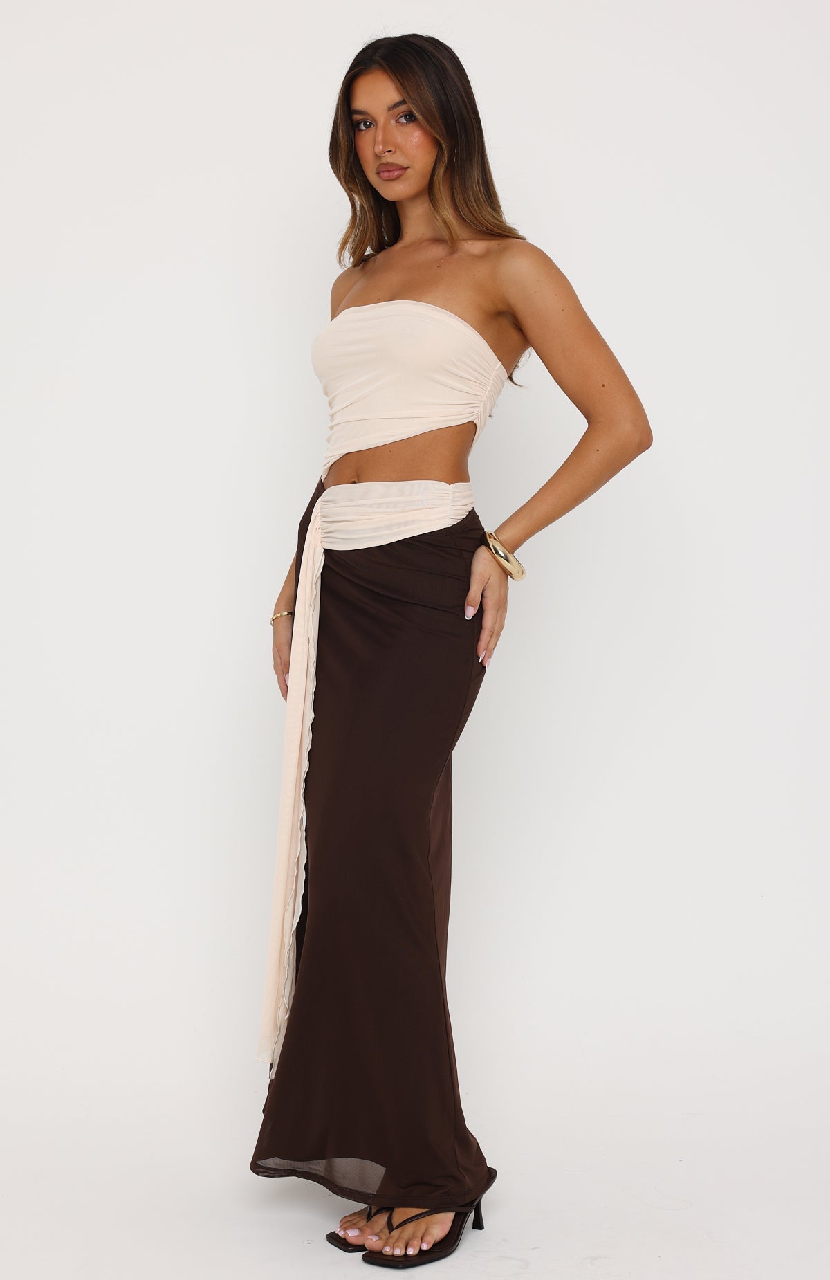 White Fox Talk About Forever Strapless Maxi Dress Oat/Chocolate