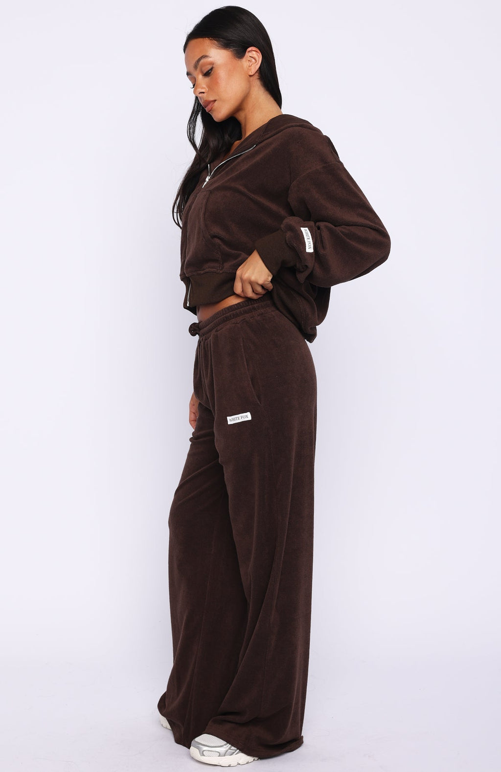 White Fox Causing Commotion Terry Wide Leg Sweatpants Chocolate