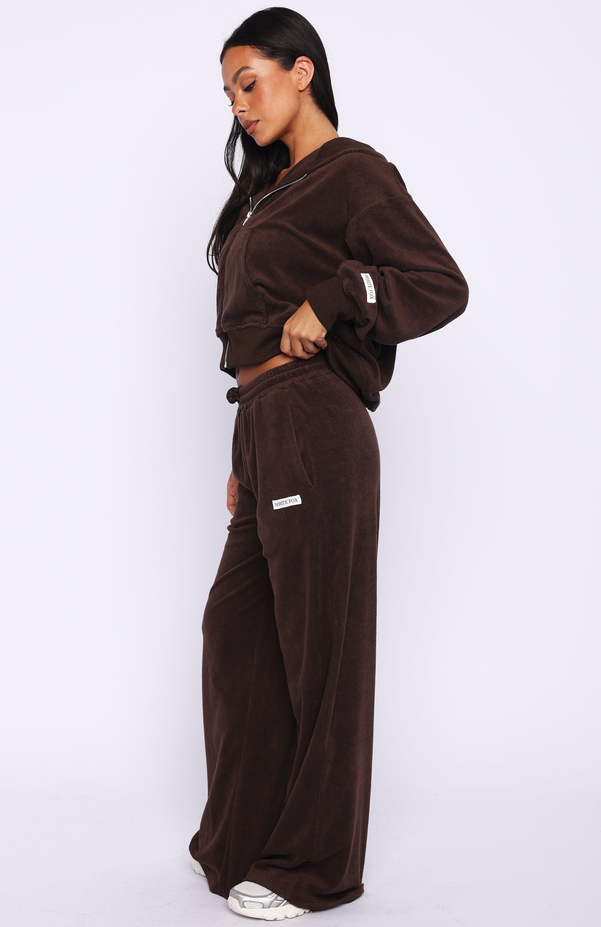 White Fox Causing Commotion Terry Wide Leg Sweatpants Chocolate