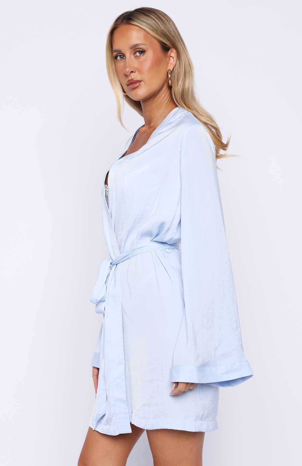 White Fox Bridal Party Robe Baby Blue
