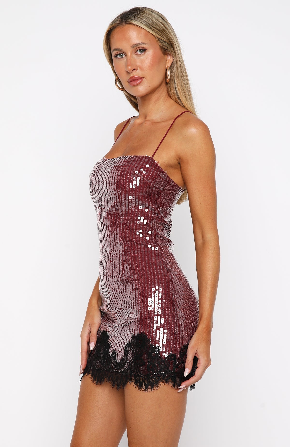 White Fox Taking It Easy Sequin Mini Dress Wine