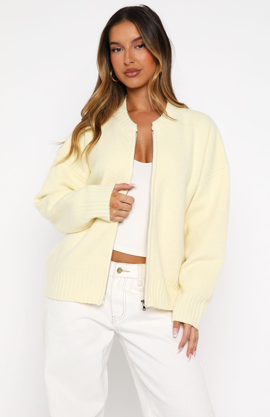 White Fox Unbreakable Bond Knit Jacket Lemon