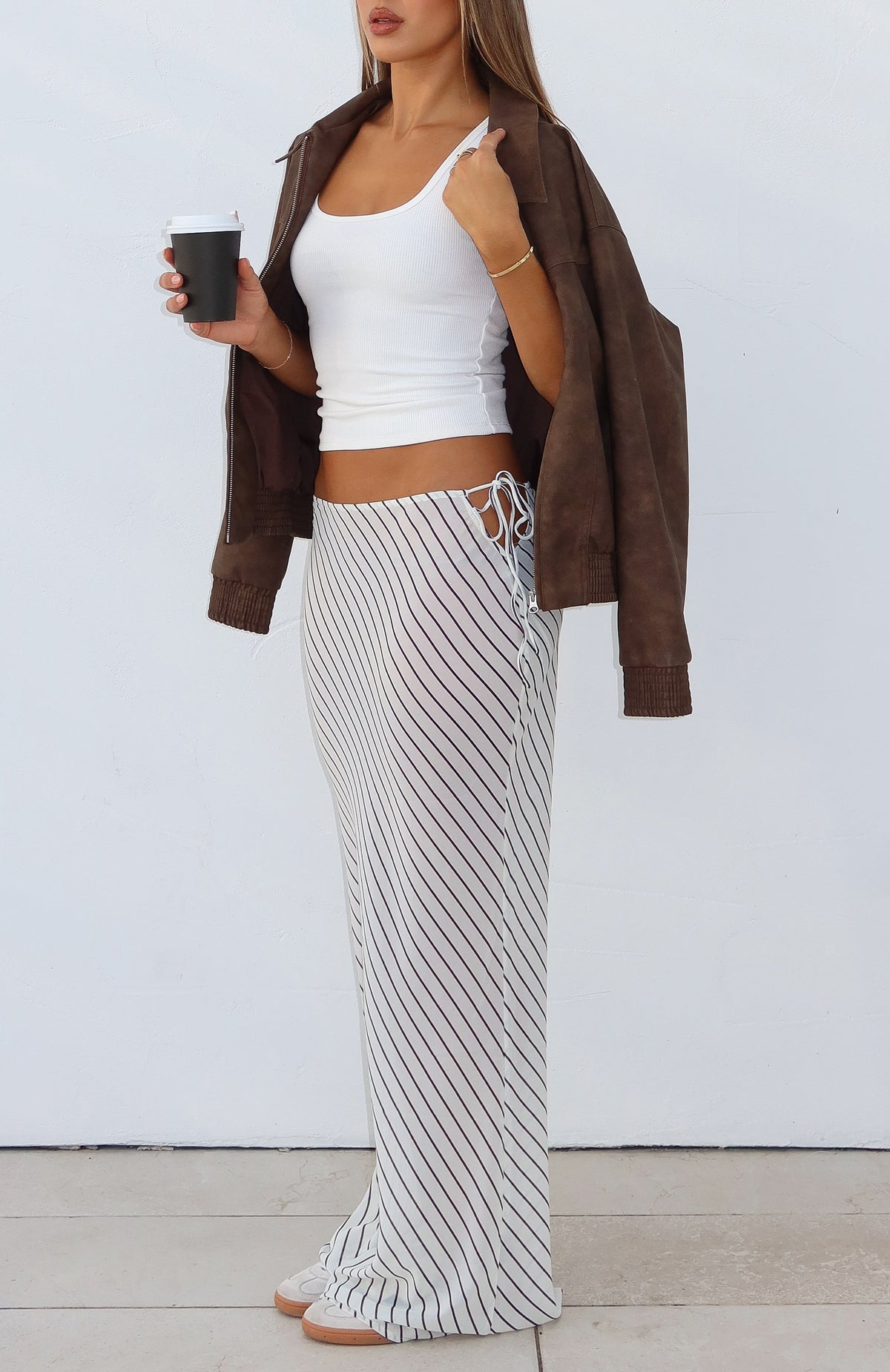 White Fox Luminous Maxi Skirt Cream/Choc Stripe
