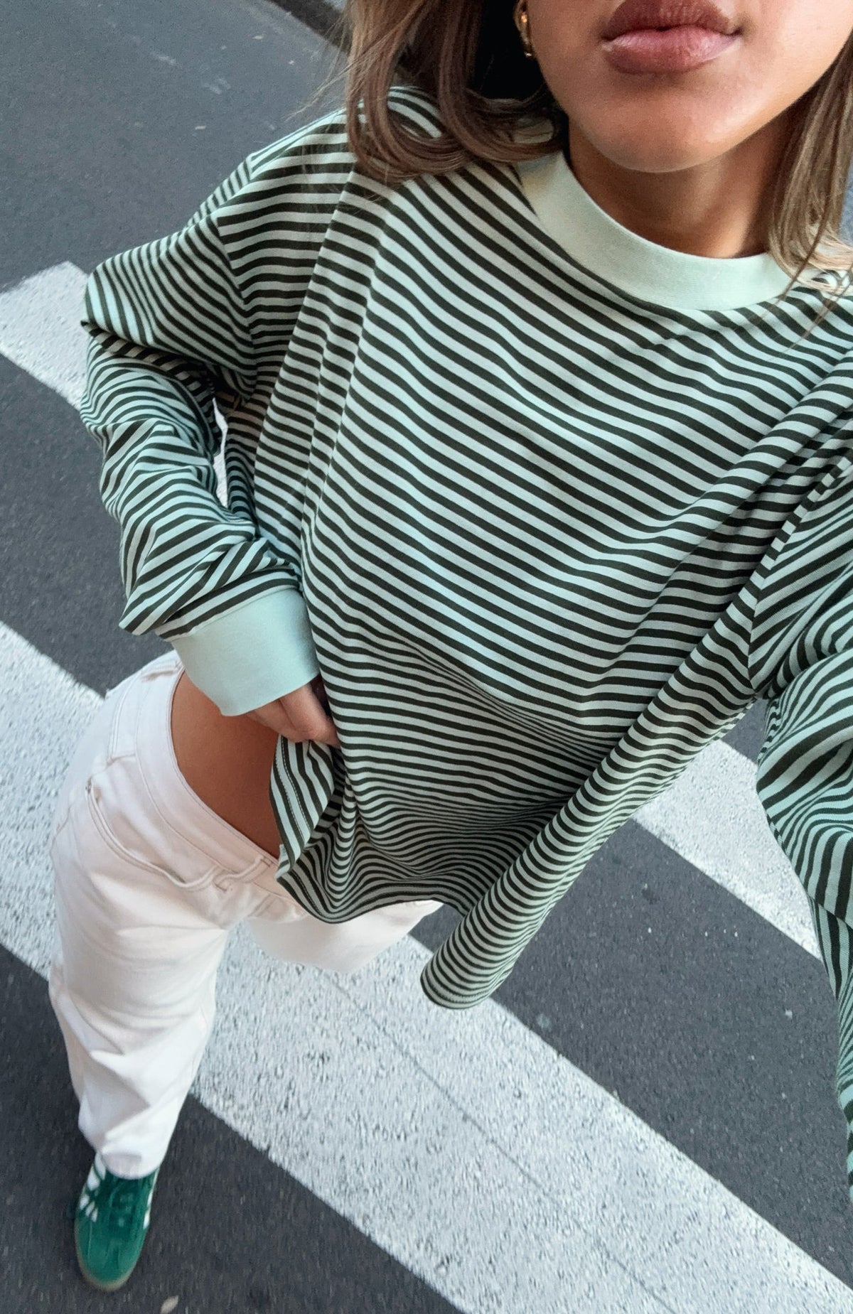 White Fox Touchdown Long Sleeve Tee Green Stripe