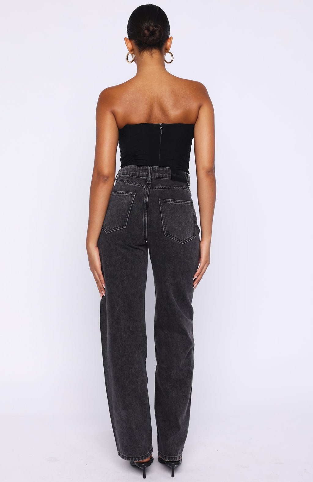 White Fox Born To Shine High Waisted Barrel Jeans Black Acid