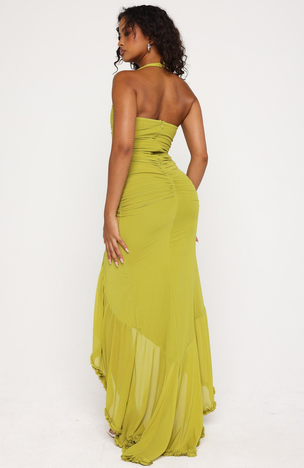 White Fox Main Character Energy Mesh Maxi Dress Chartreuse