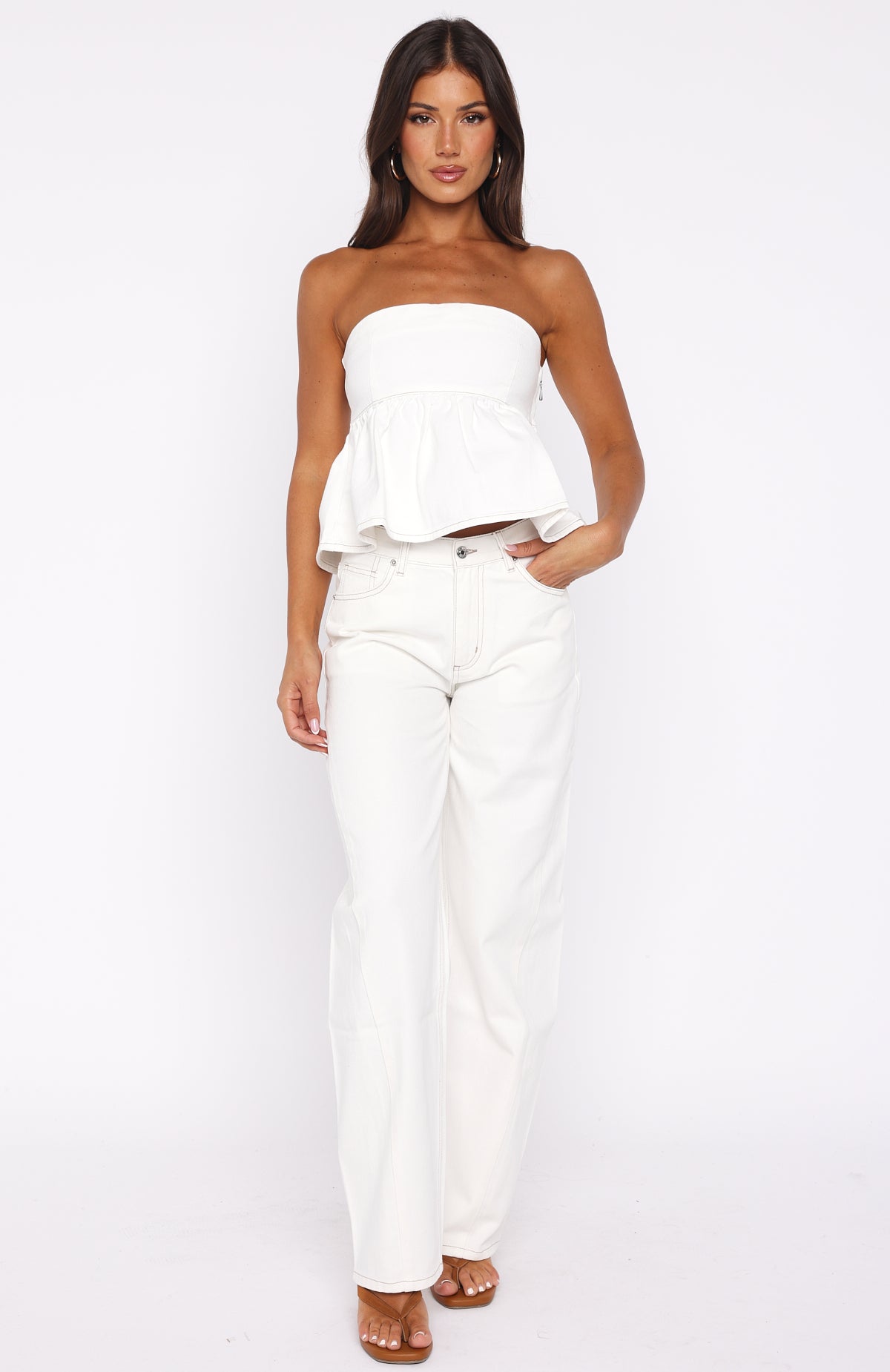 White Fox Kiara Mid Rise Barrel Leg Jeans Off White