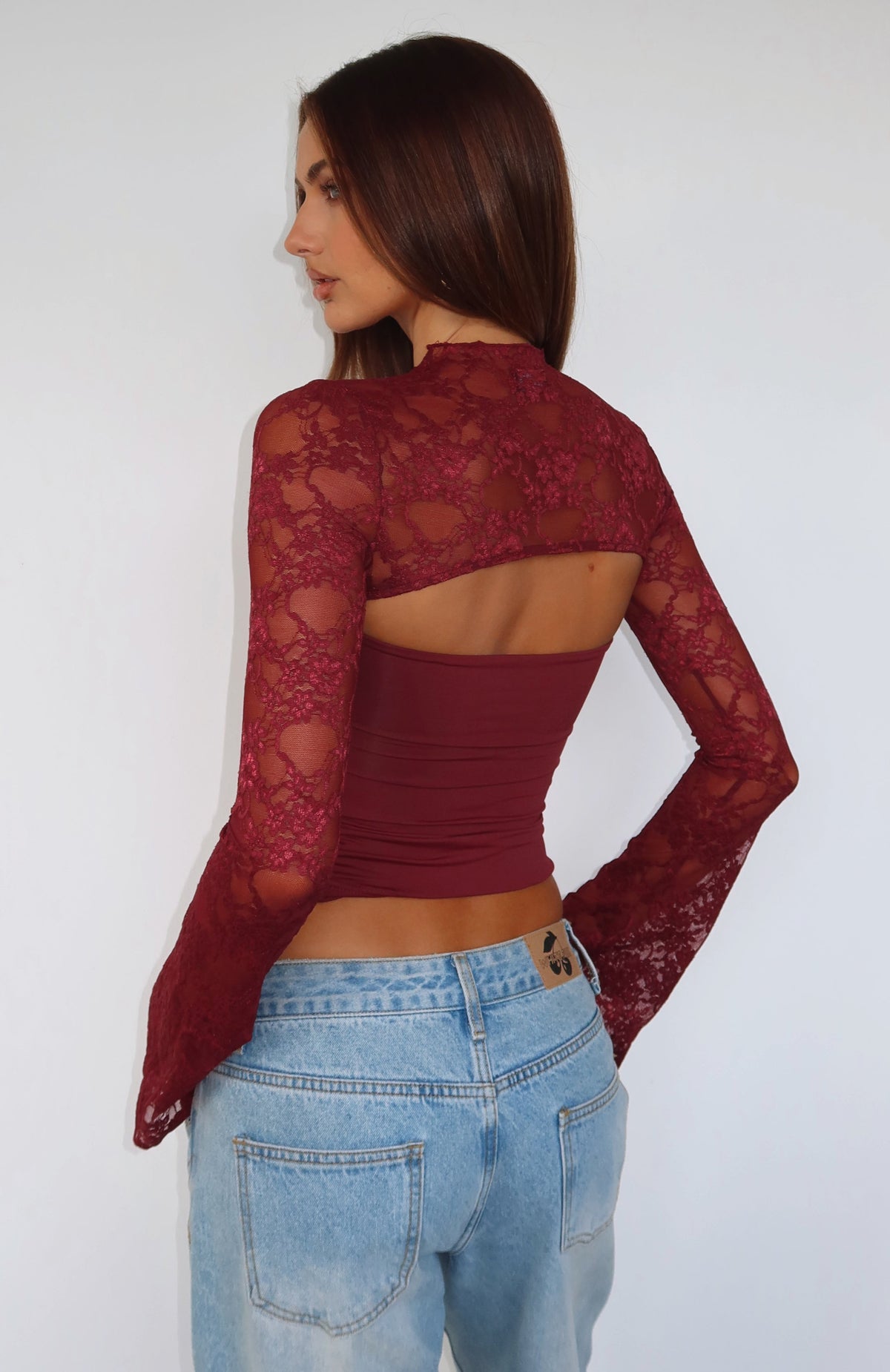 White Fox Devoted Love Long Sleeve Top Burgundy