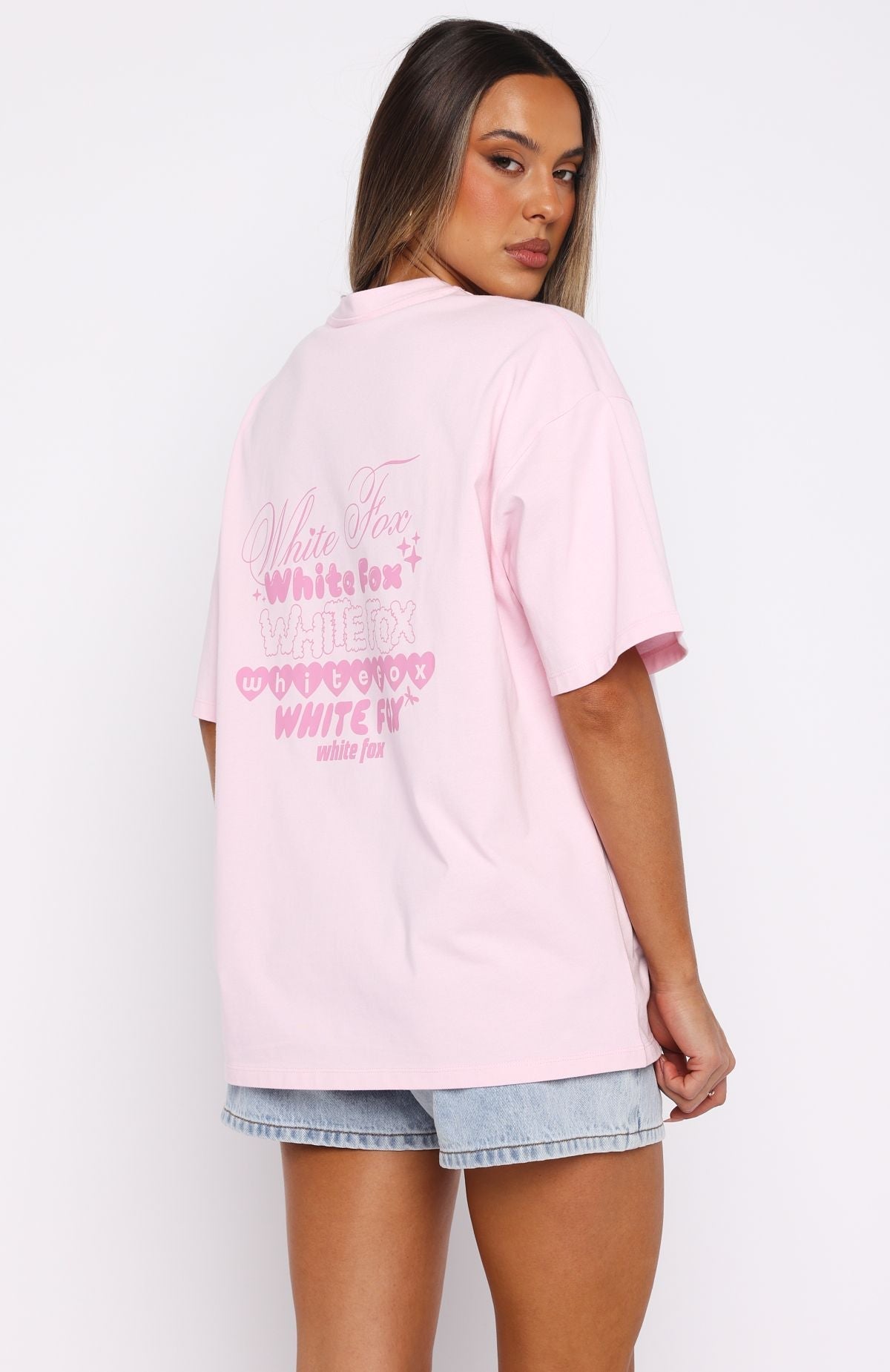 White Fox Pretty In Print Oversized Tee Pink