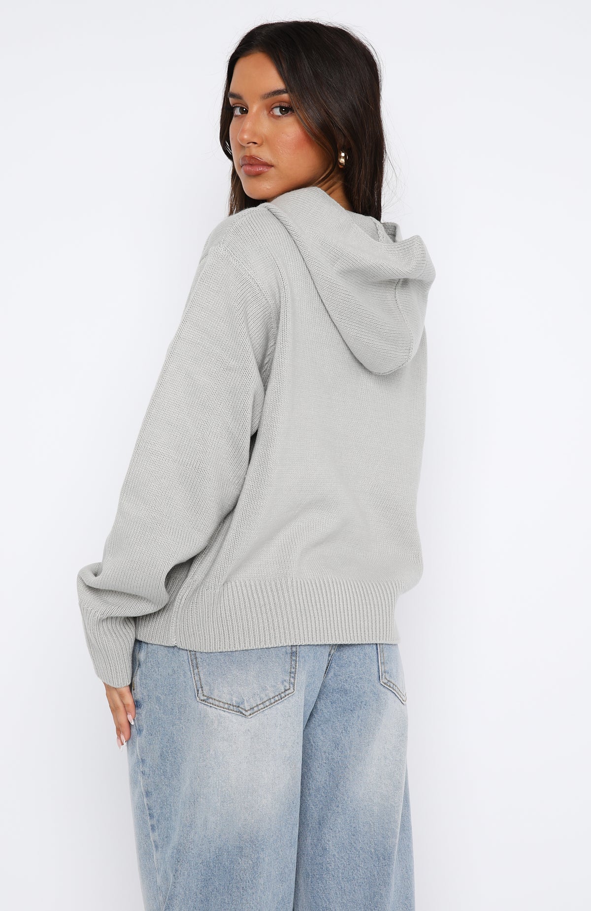 White Fox It's Cool Knit Hoodie Light Grey