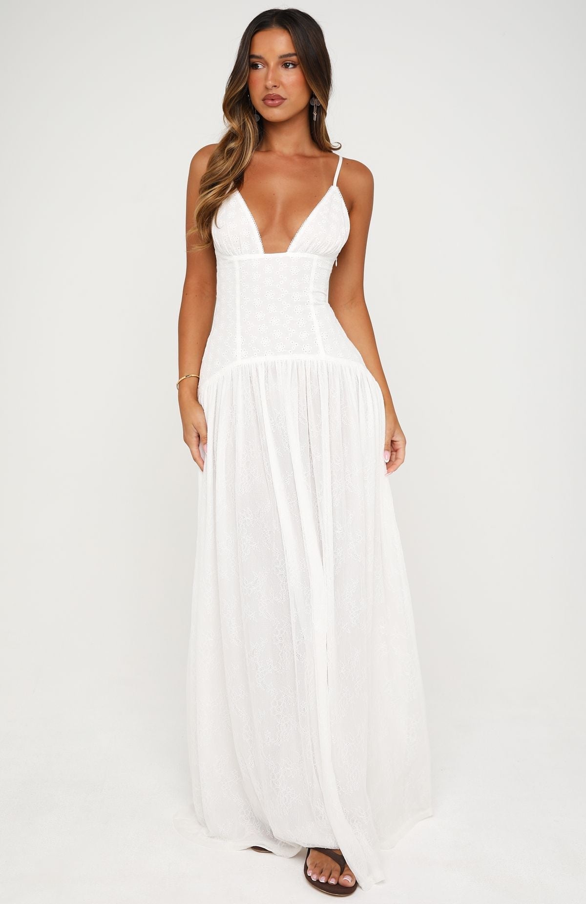White Fox Sultry Shore Broderie Maxi Dress Off White