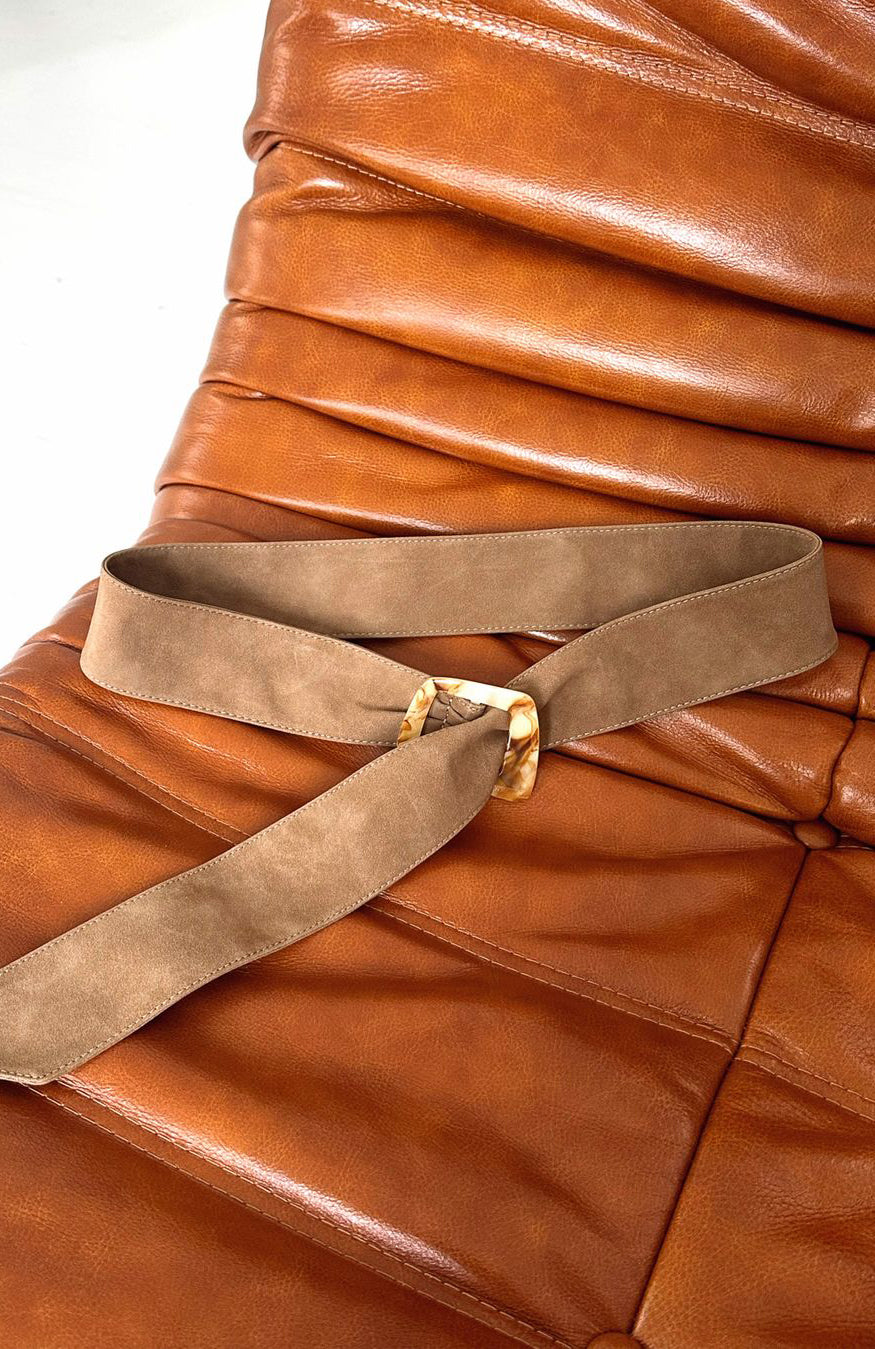 White Fox August Belt Tan Faux Suede