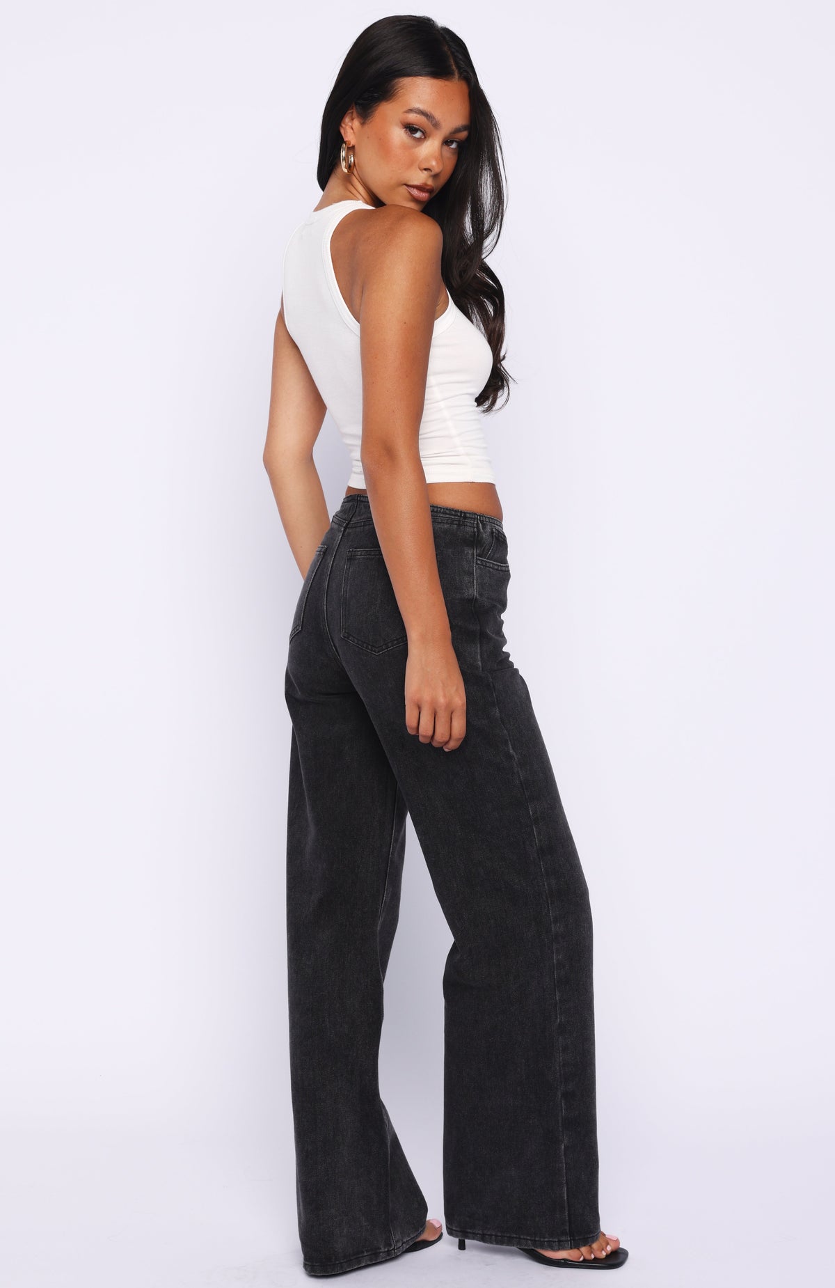 White Fox Jasmine Mid Rise Straight Leg Jeans Black Acid