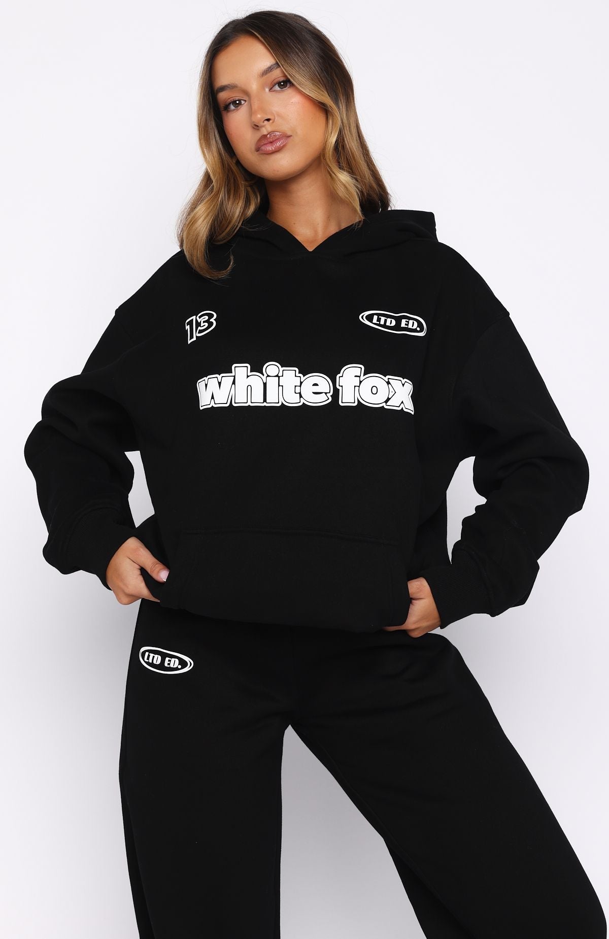 White Fox Ready To Go Oversized Hoodie Black