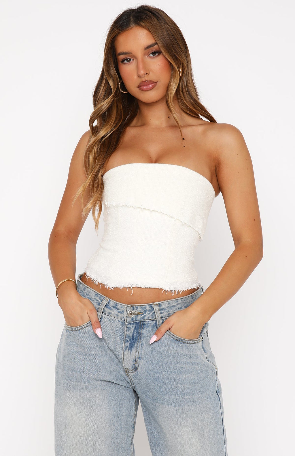 White Fox On The Outside Strapless Bustier Off White