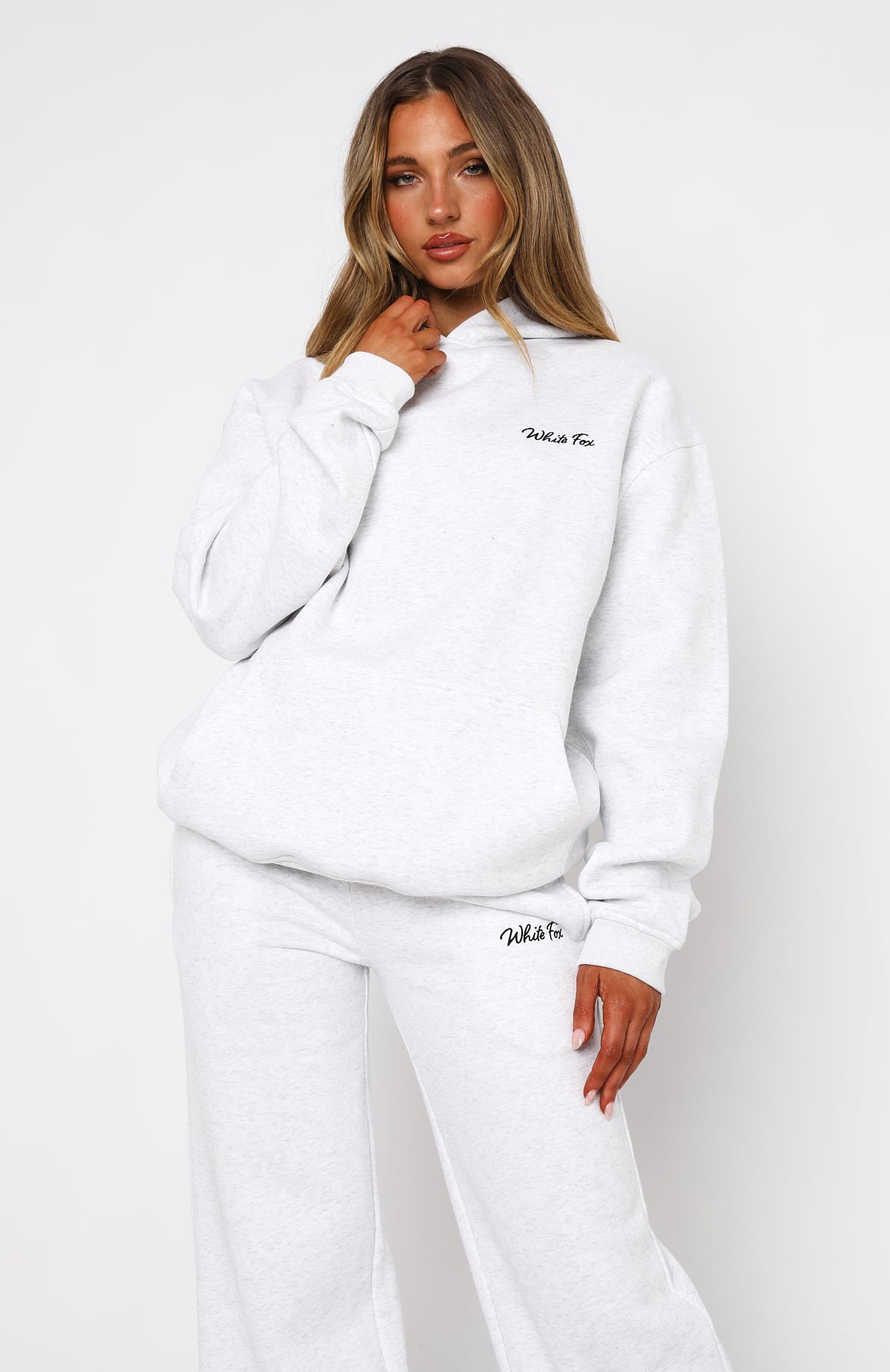 White Fox Match Your Words Oversized Hoodie Grey Marle