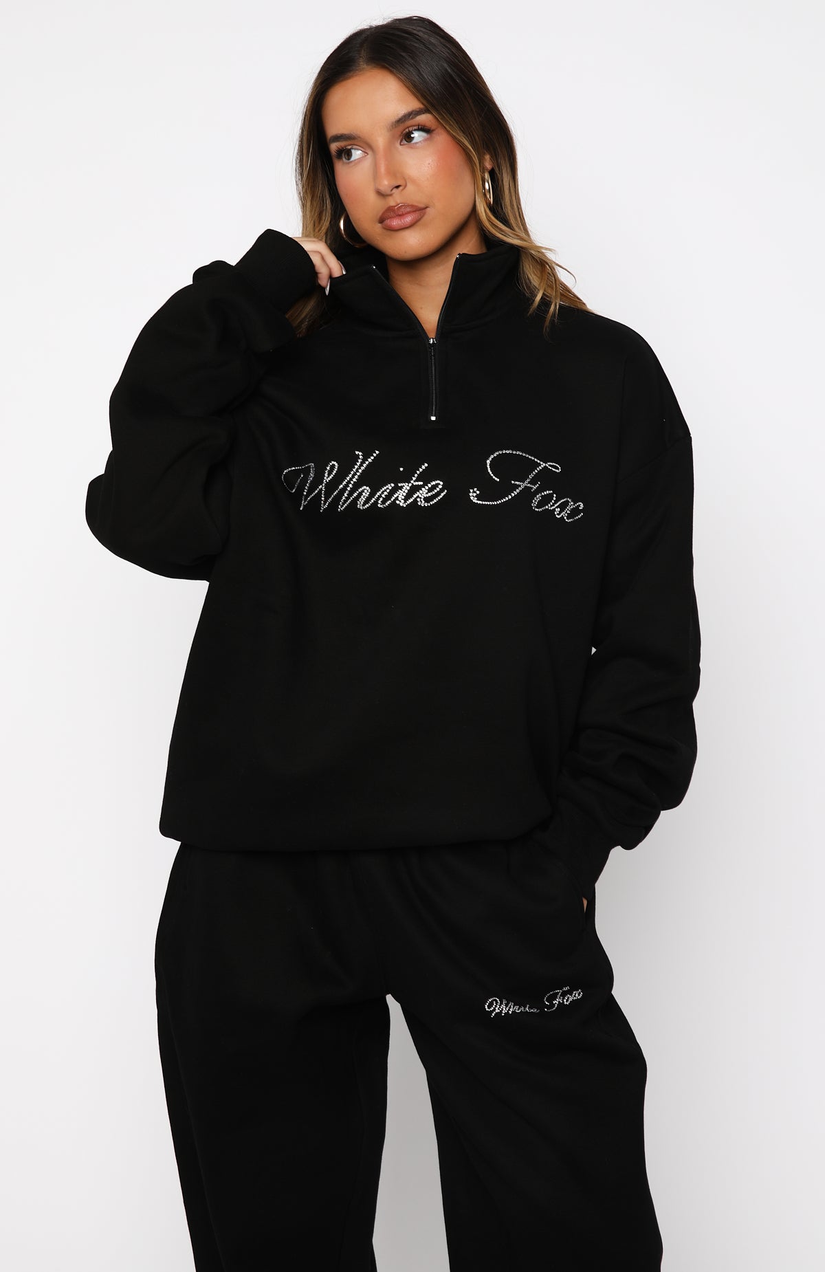 White Fox Make It Or Break It Quarter Zip Sweater Black