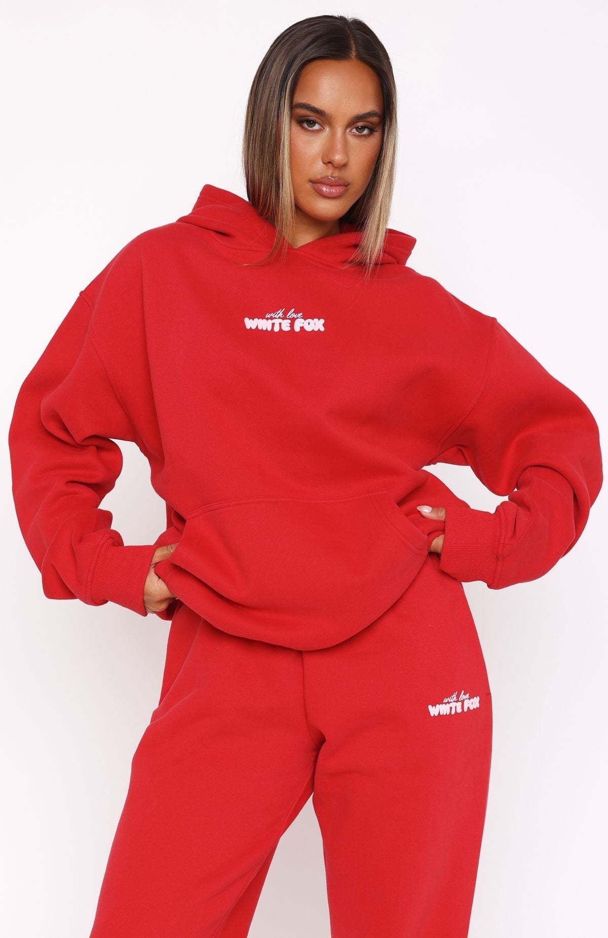 White Fox With Love In The Moment Oversized Hoodie Red