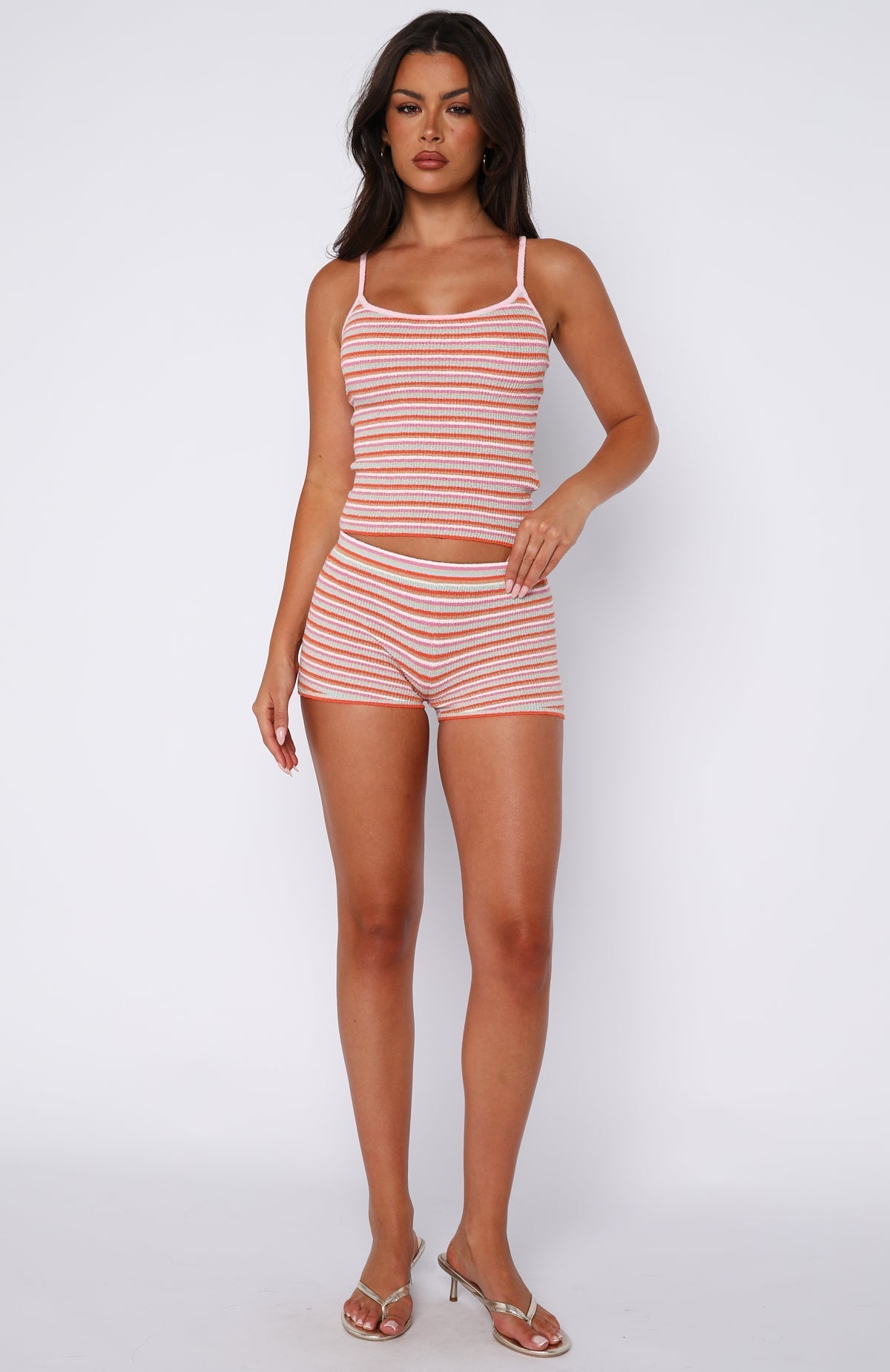 White Fox Volume Maxed Knit Top Cotton Candy Stripe