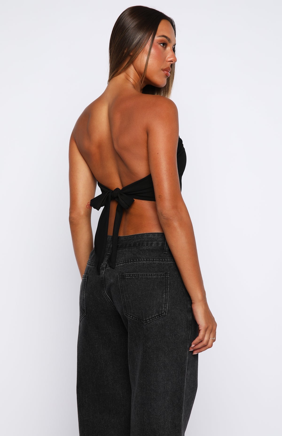 White Fox Sweet As Me Strapless Fringe Top Black