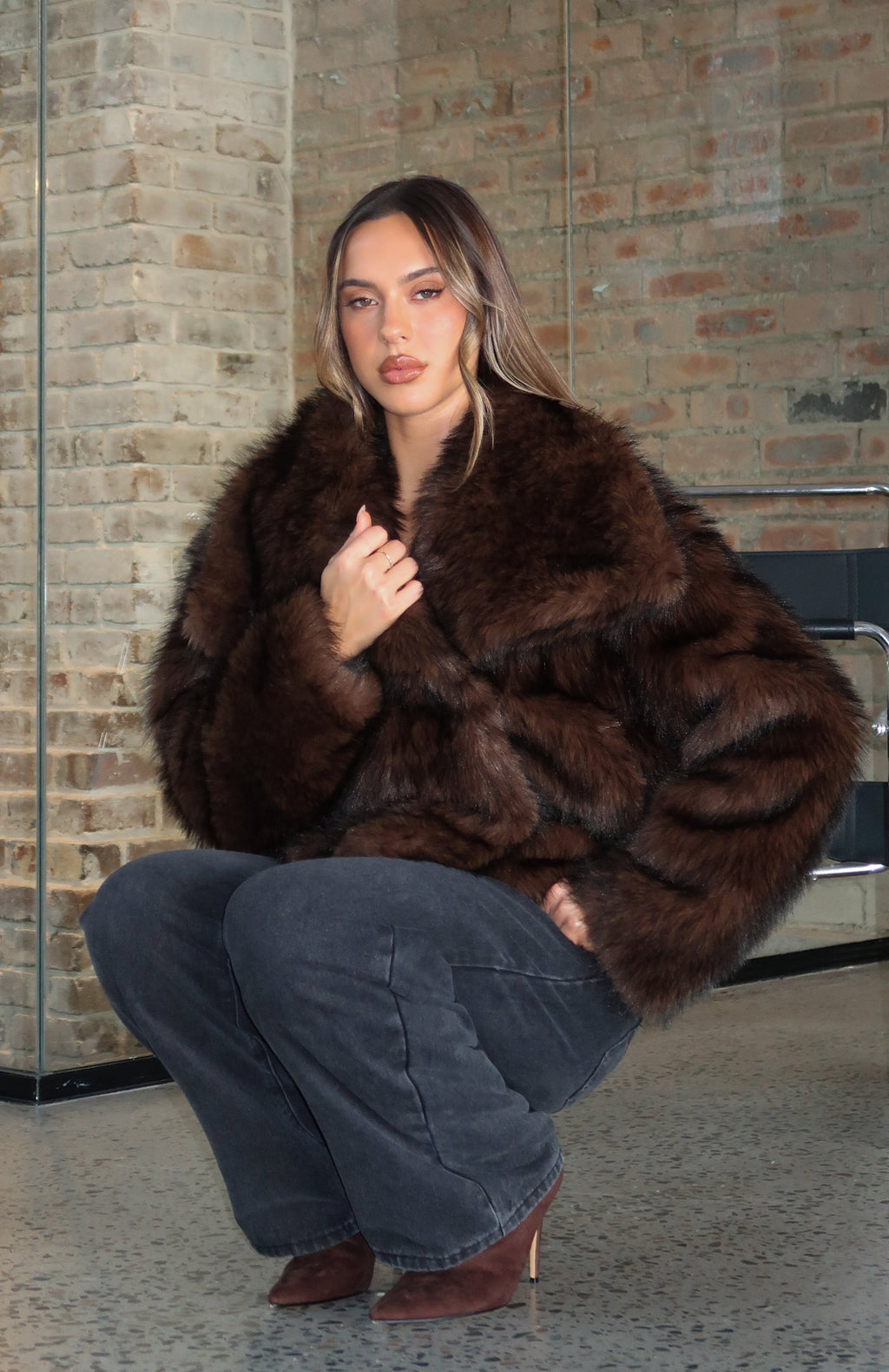 White Fox Dirty Martini Faux Fur Jacket Chocolate