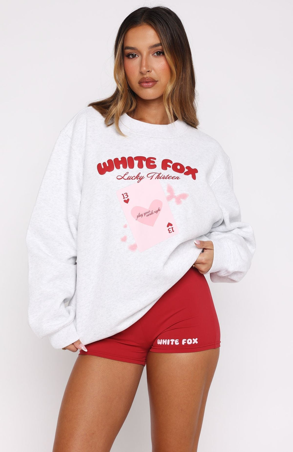 White Fox Lucky Thirteen Kalena Oversized Sweater Grey Marle