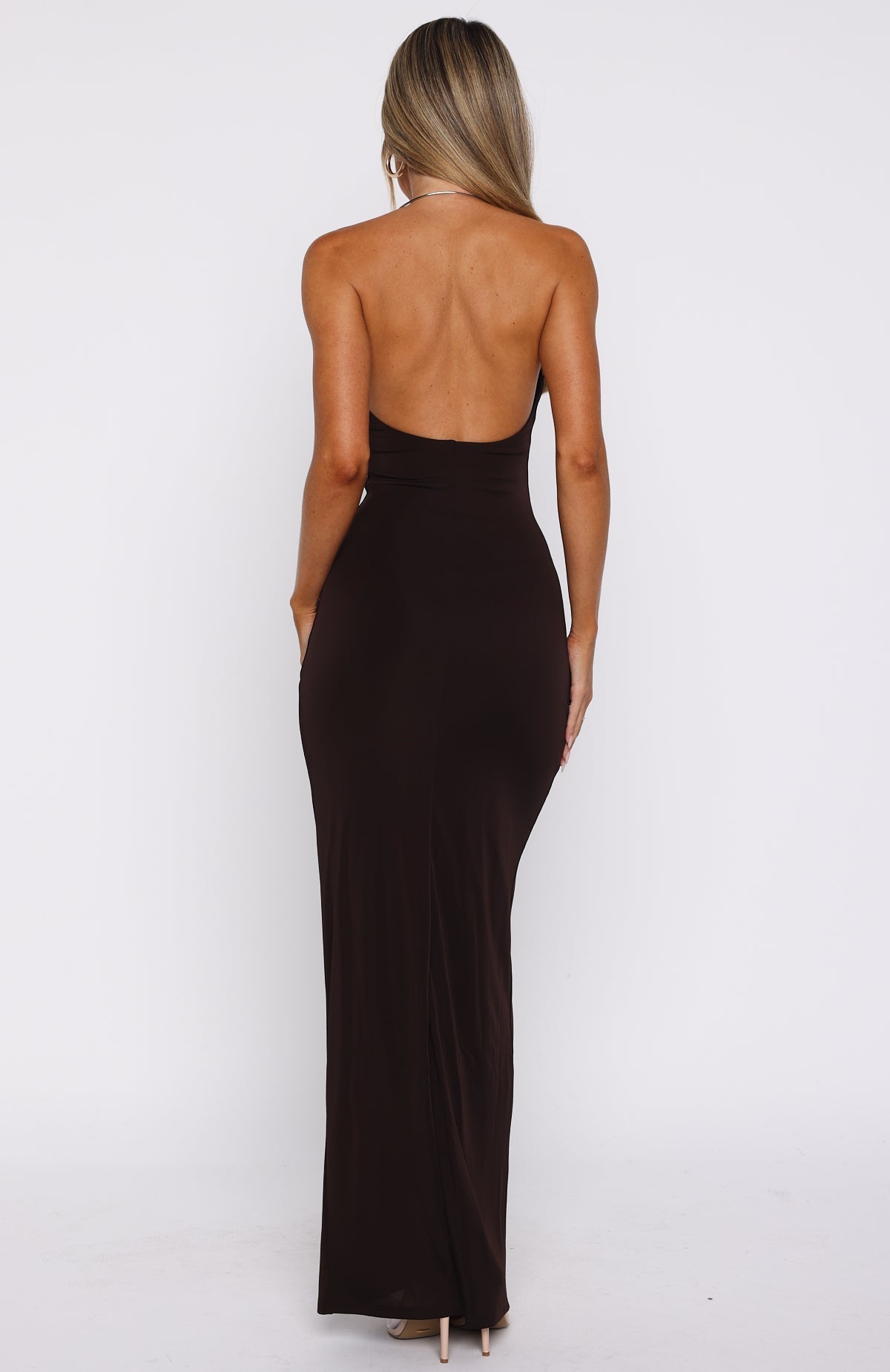 White Fox Cute Without Apology Halter Maxi Dress Chocolate