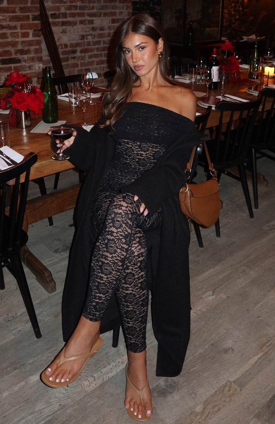 White Fox Evening Soiree Long Sleeve Jumpsuit Black