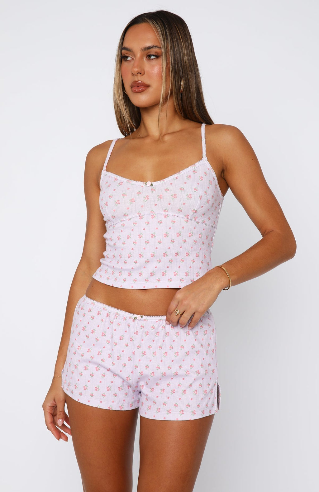White Fox Snuggle Season Pyjama Top Purple Floral