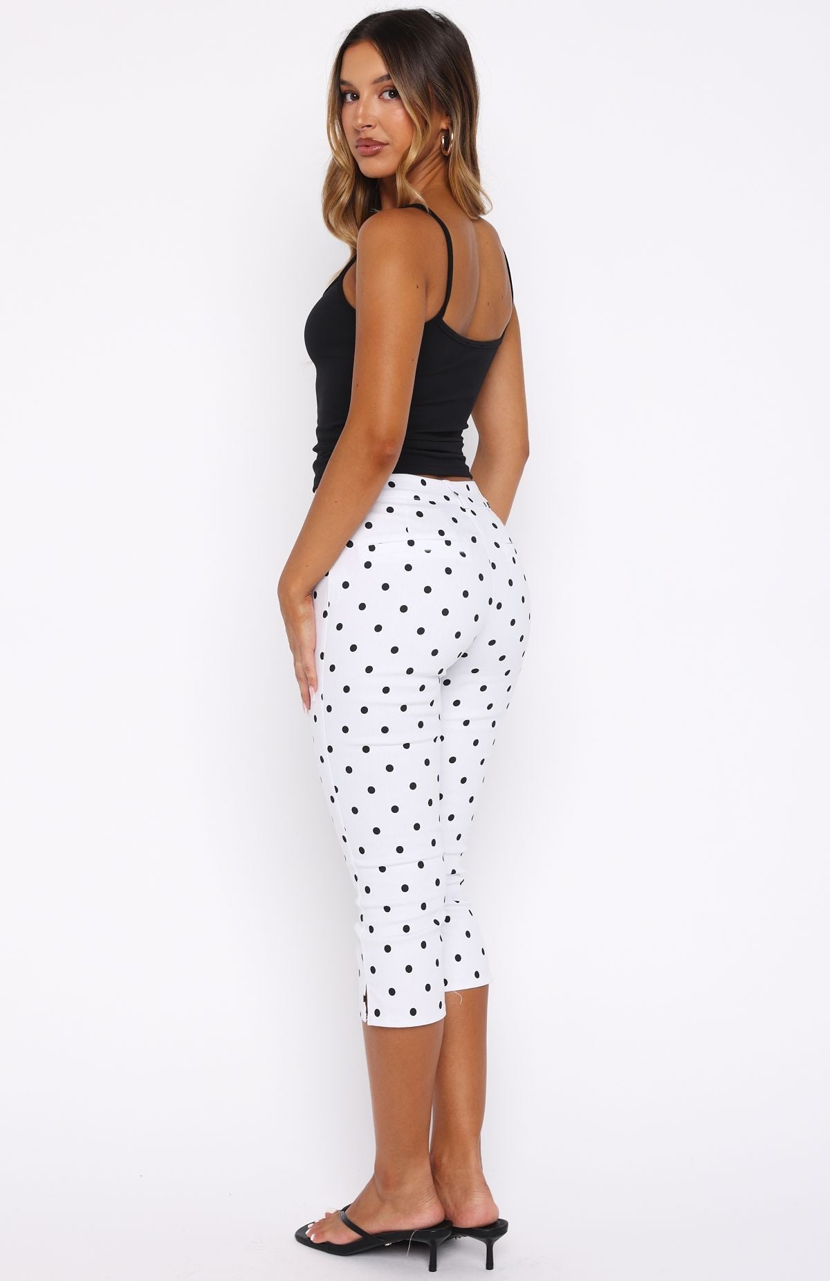White Fox Day For It Capri Pants White/Black Polka Dot
