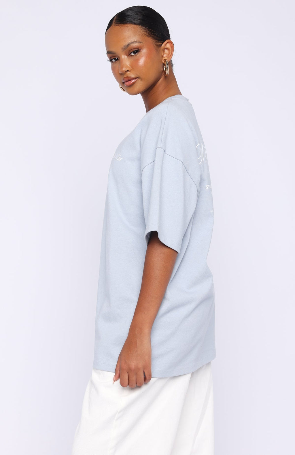 White Fox At Second Glance Oversized Tee Light Blue