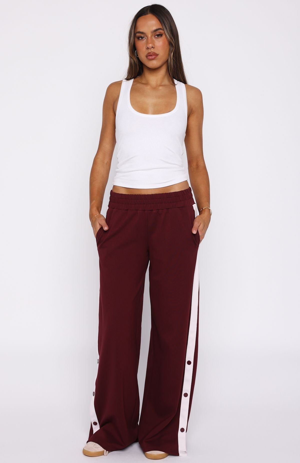 White Fox Our Bridges Burned Wide Leg Pants Burgundy