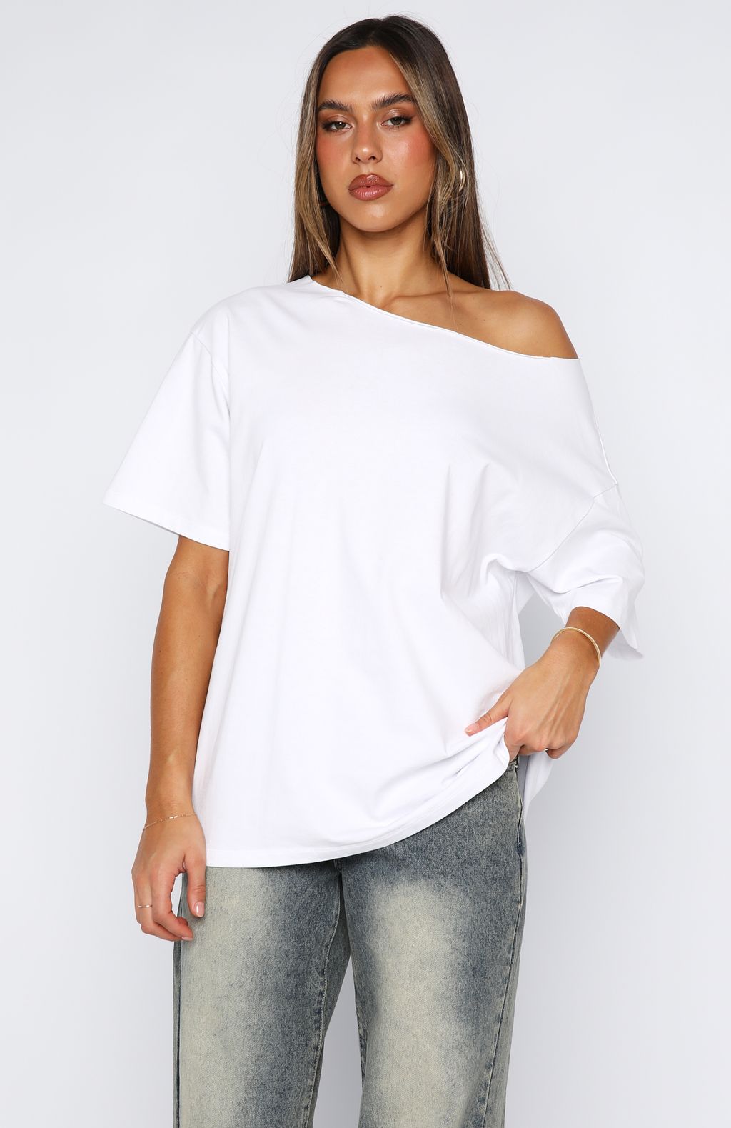 White Fox Give Me Options Off Shoulder Tee White