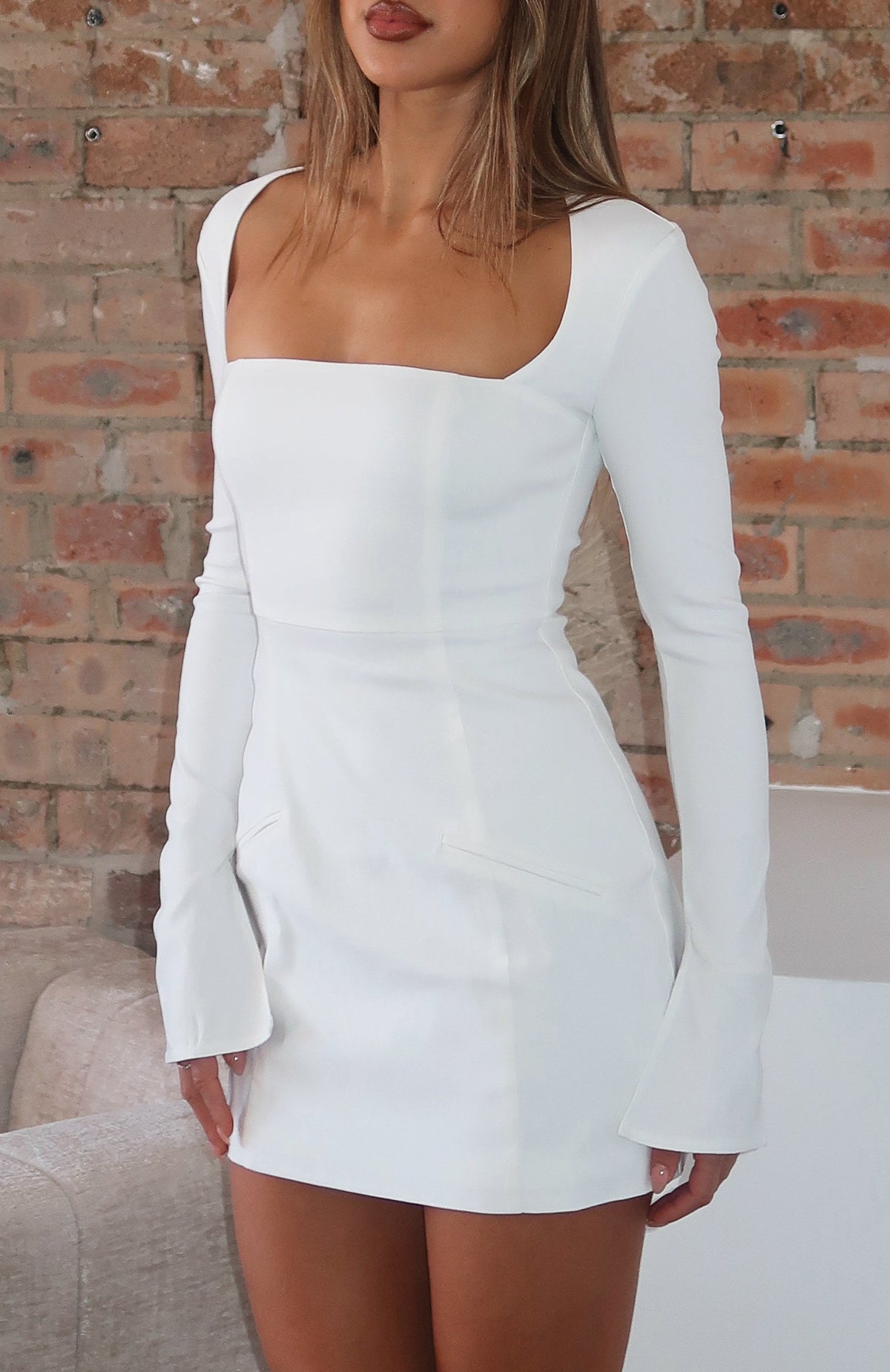 White Fox Living For Love Long Sleeve Mini Dress Off White