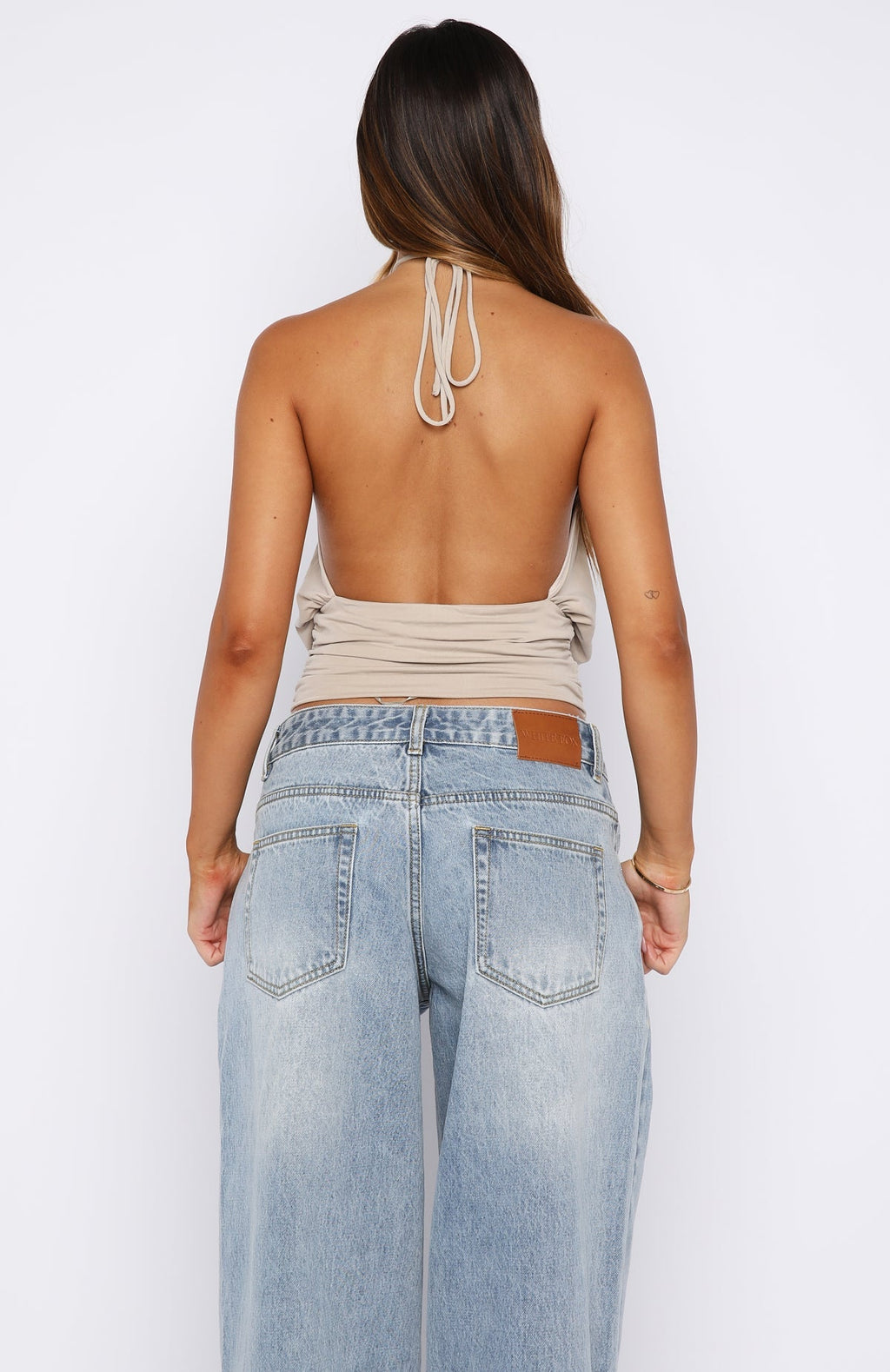 White Fox Love Everywhere Cinched Waist Halter Top Stone