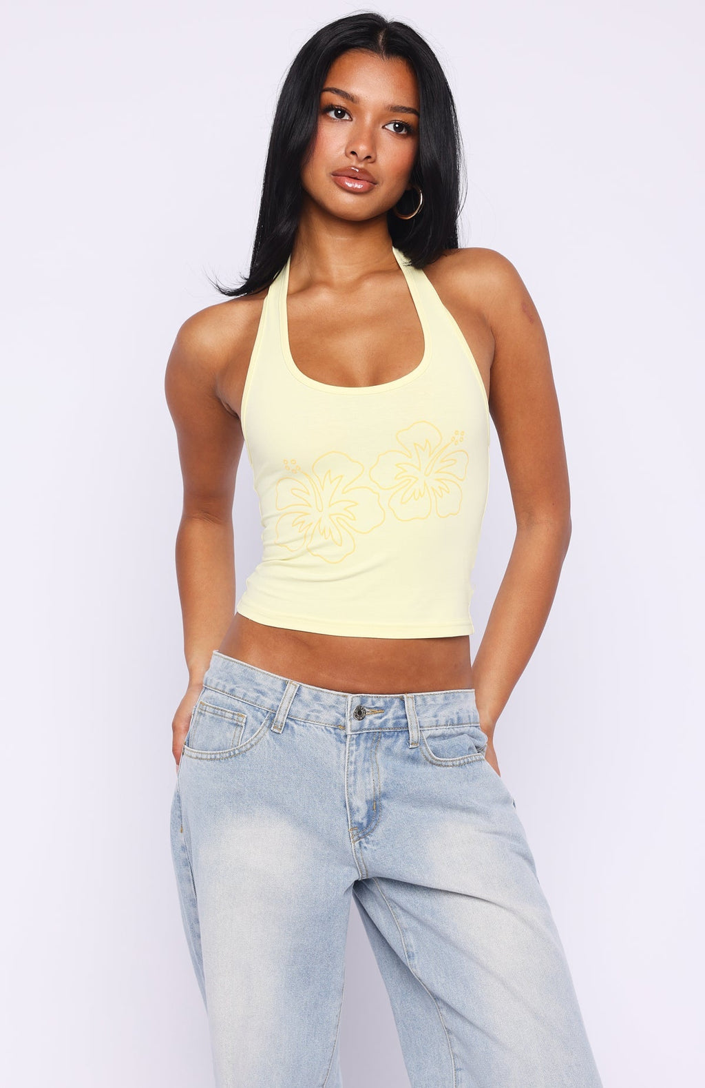 White Fox Honey Hustle Halter Top Lemon