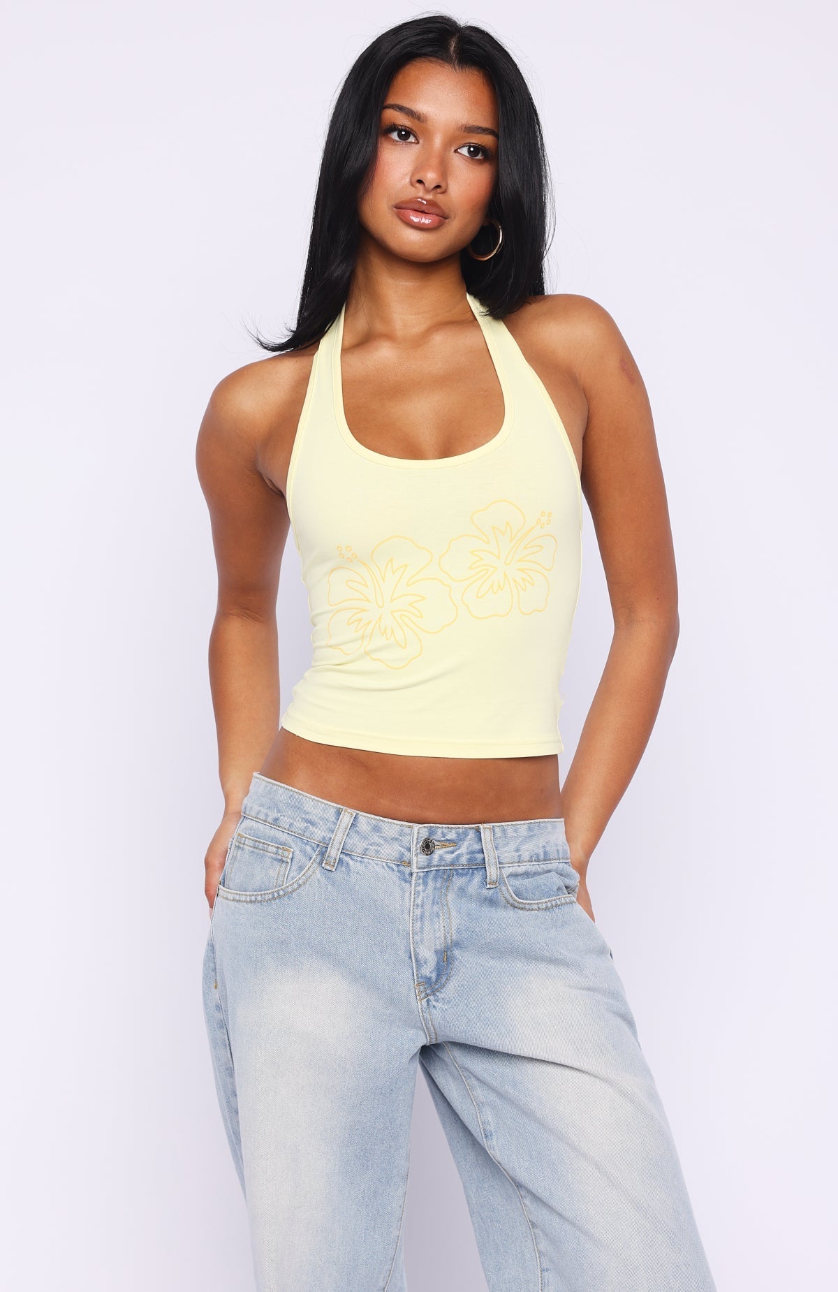 White Fox Honey Hustle Halter Top Lemon