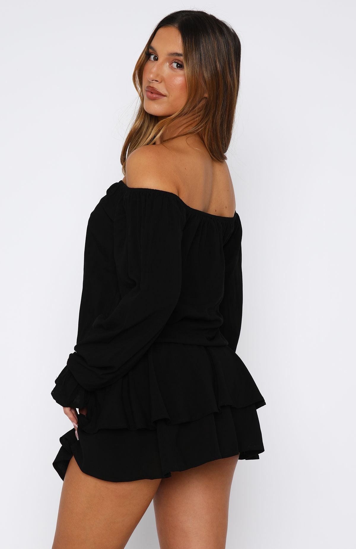 White Fox Let Me Long Sleeve Mini Dress Black
