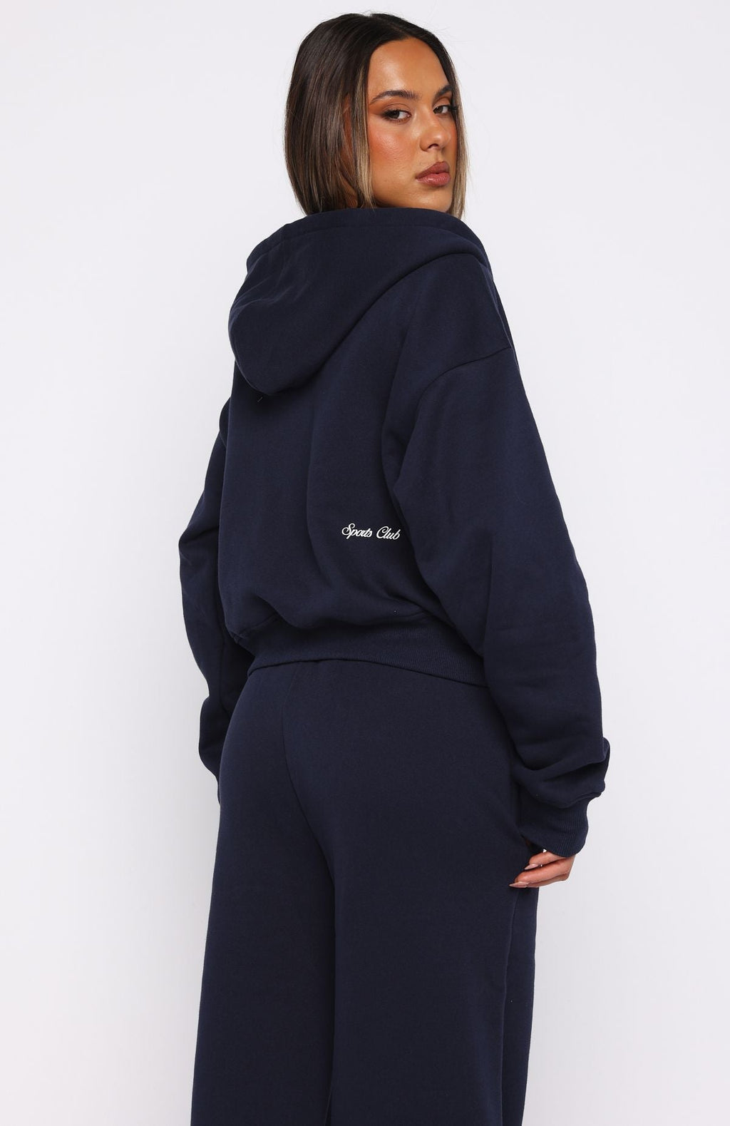White Fox Club 14 Allie Boxy Zip Front Hoodie Navy