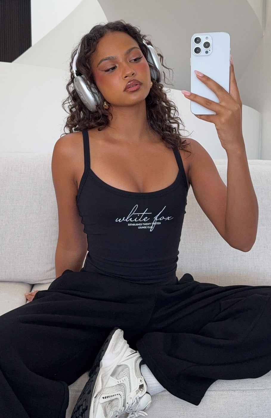 White Fox Know What You Want Singlet Top Black