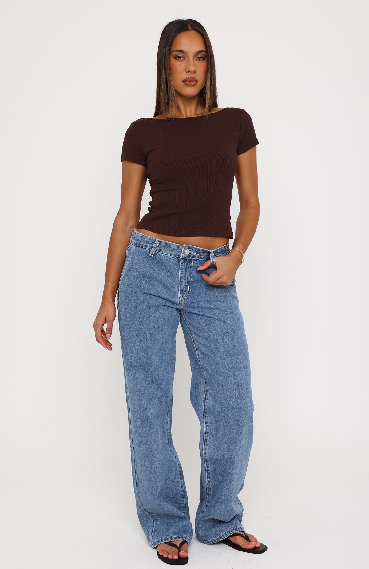White Fox Jealous Side Low Rise Wide Leg Jeans Vintage Blue