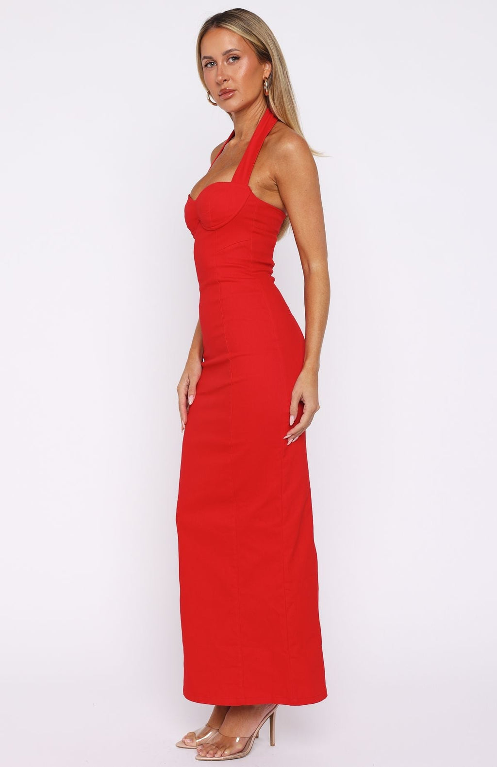 White Fox Champagne High Halter Maxi Dress Red