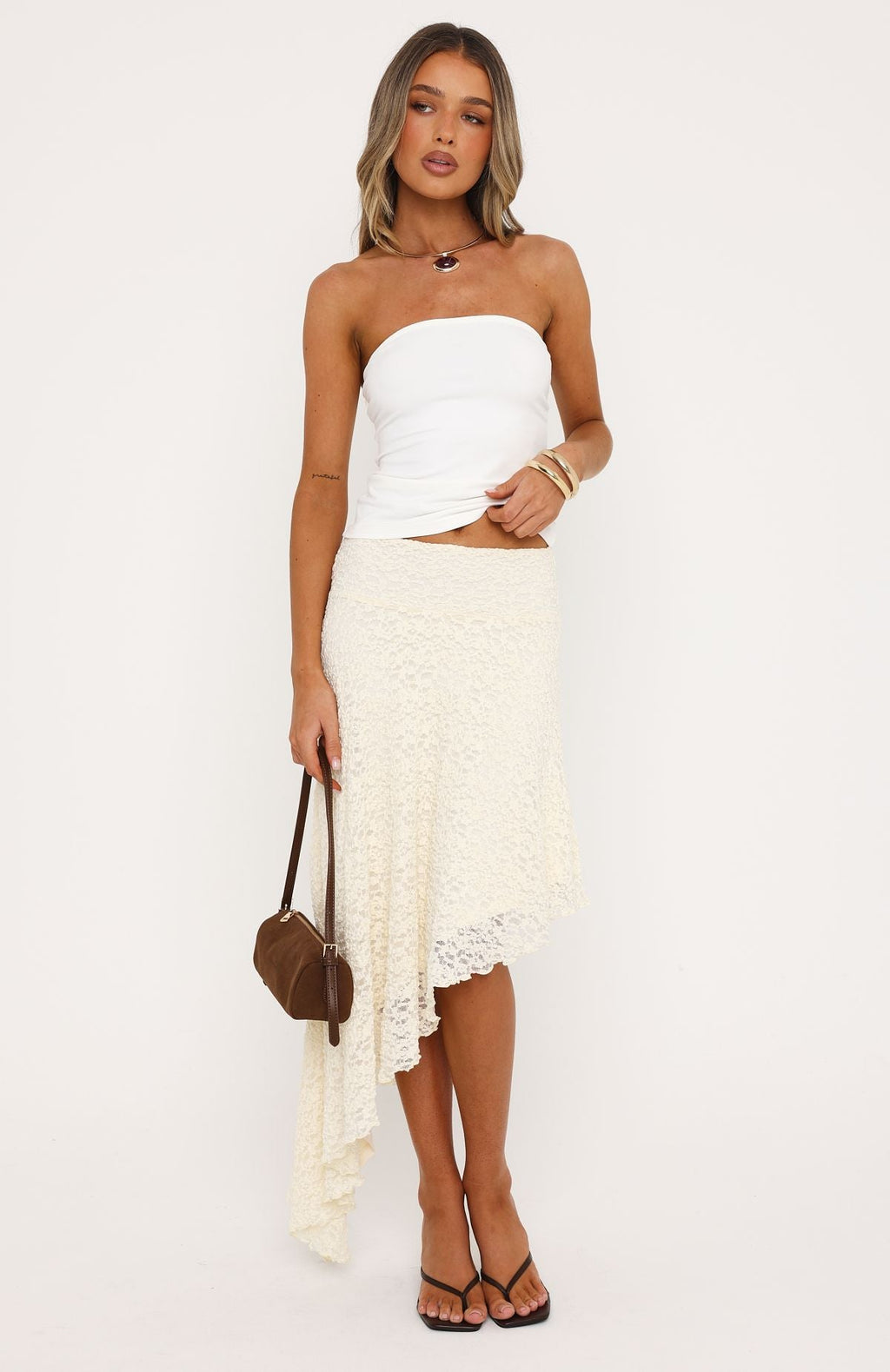 White Fox Blushed Baby Midi Skirt Cream