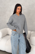 White Fox Luzia V Neck Knit Sweater Grey
