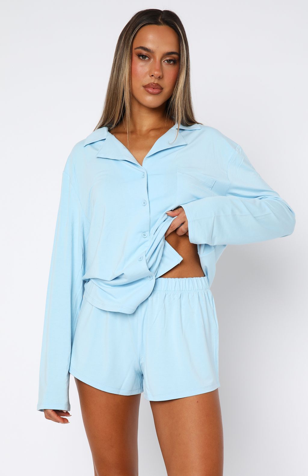 White Fox Dreamscape Long Sleeve Pyjama Set Baby Blue
