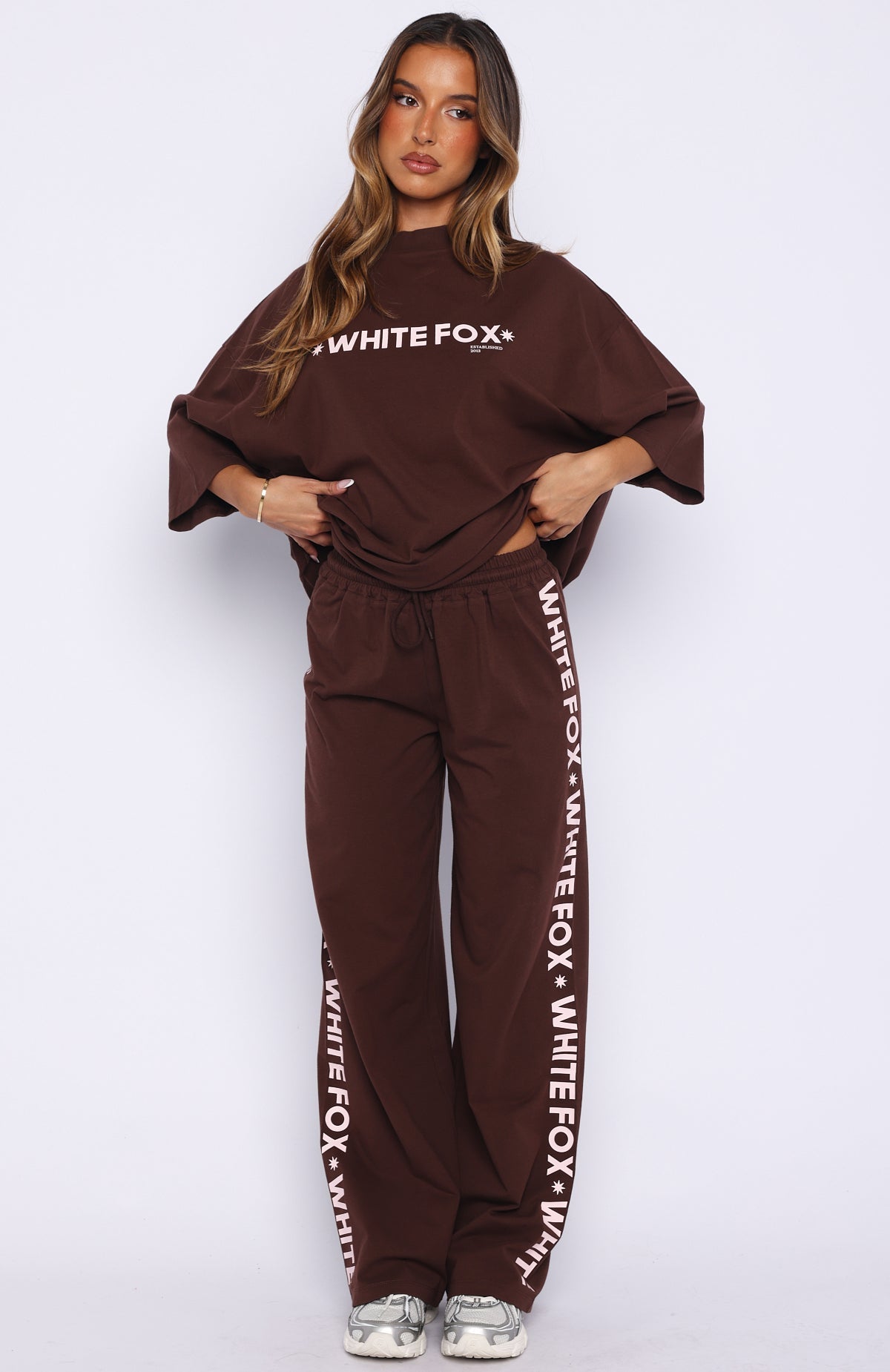 White Fox Tender Hearts Track Pants Chocolate