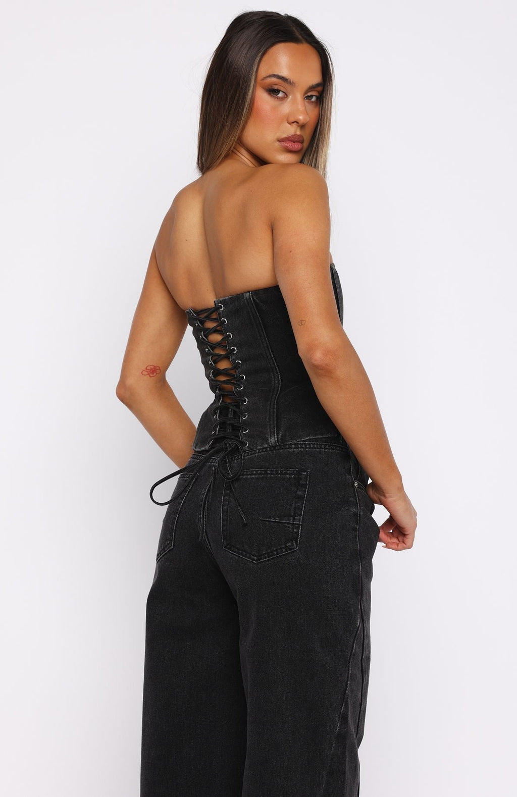 White Fox Be Mine Forever Denim Bustier Black Acid