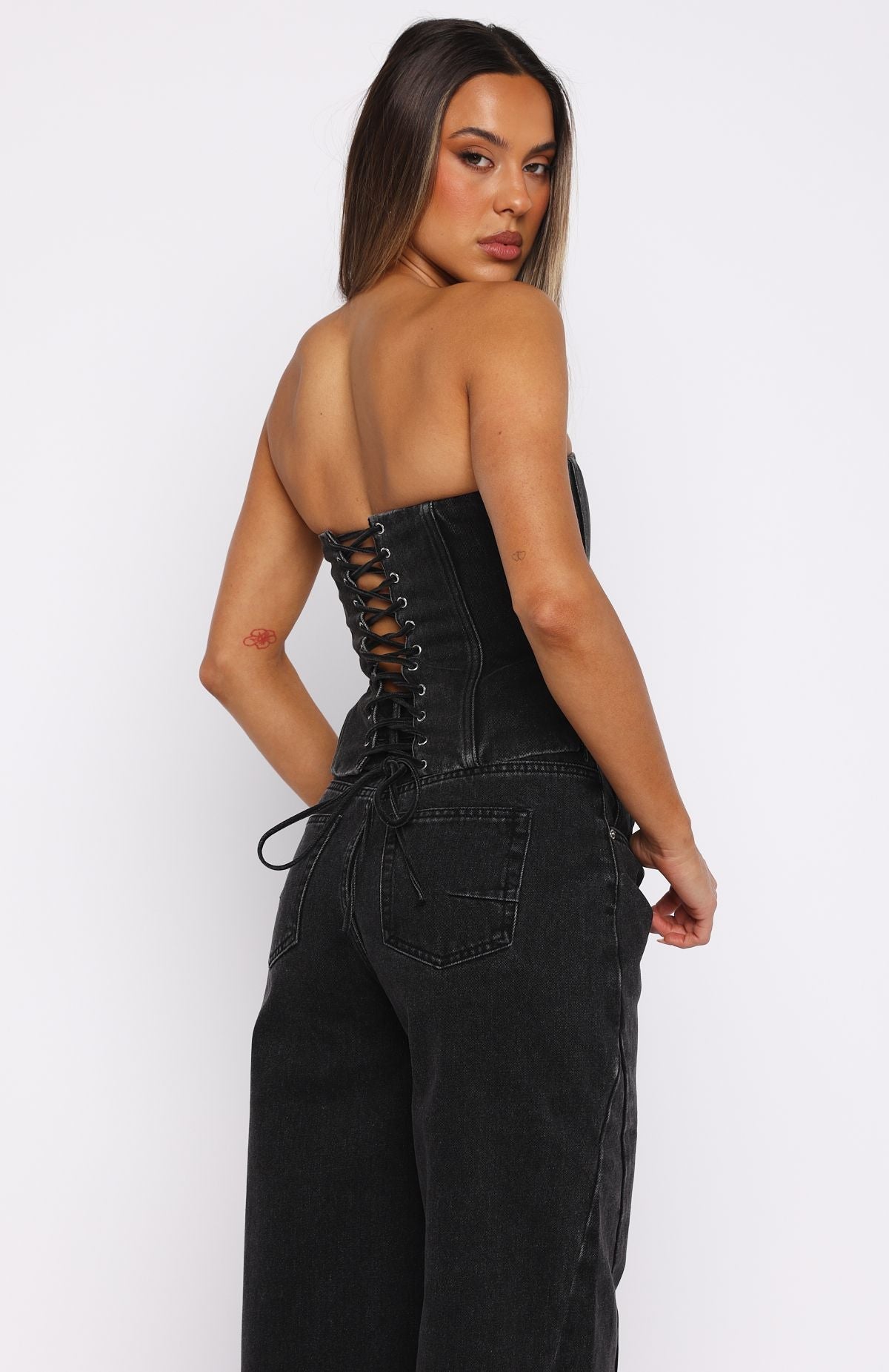 White Fox Be Mine Forever Denim Bustier Black Acid