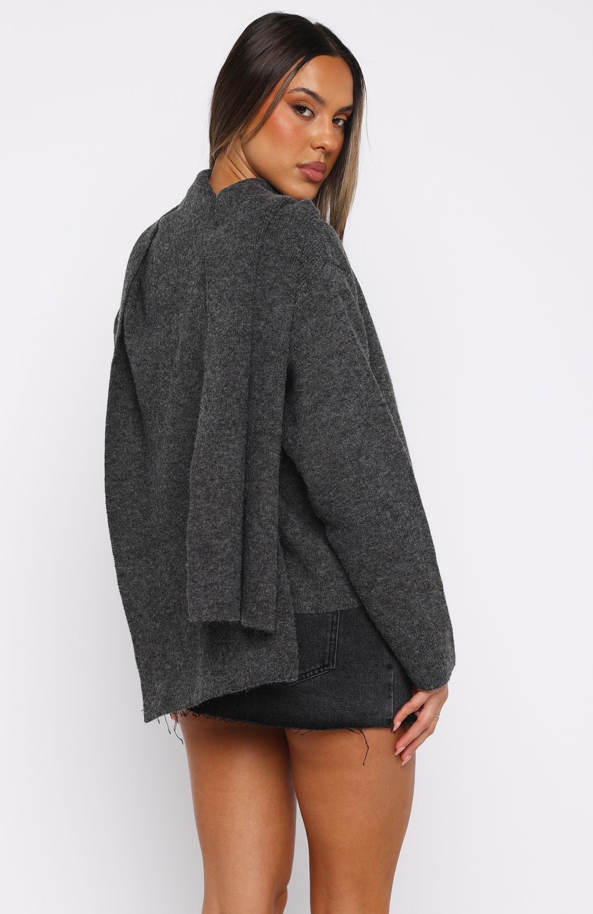 White Fox Luxe Layers Knit Sweater Charcoal
